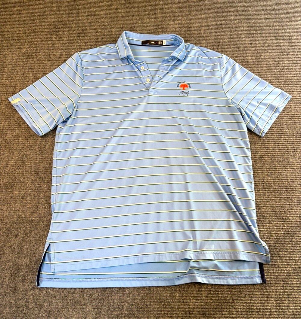 RLX Men's XL Striped Golf Polo Blue/White Stretch Embroidered Kiawah Logo